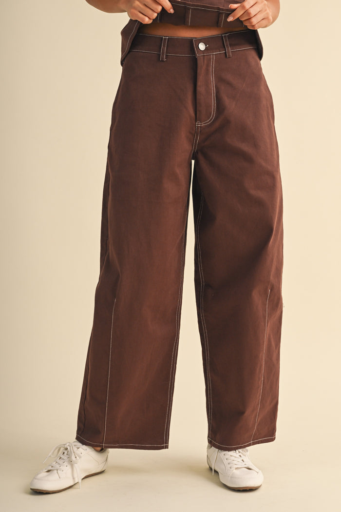 Stretch Twill Peplum Top & Barrel Pants Set
