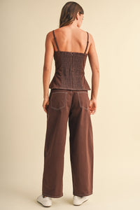 Stretch Twill Peplum Top & Barrel Pants Set