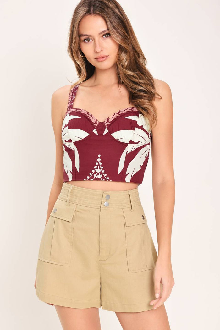 Palm Wine Maxi Julie Skirt Set — Burgundy Tropical Print