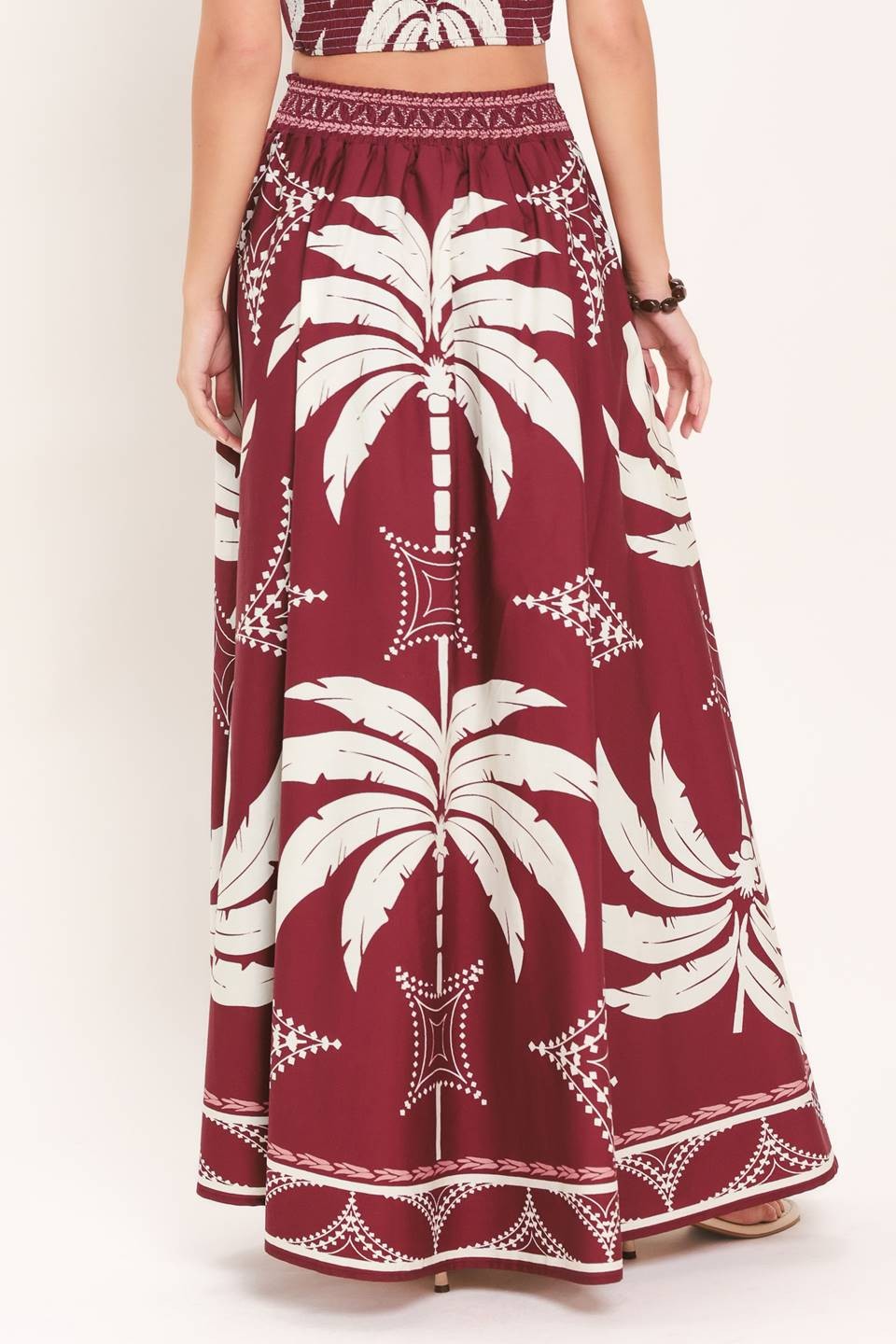 Palm Wine Maxi Julie Skirt Set — Burgundy Tropical Print