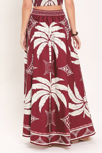 Palm Wine Maxi Julie Skirt Set — Burgundy Tropical Print