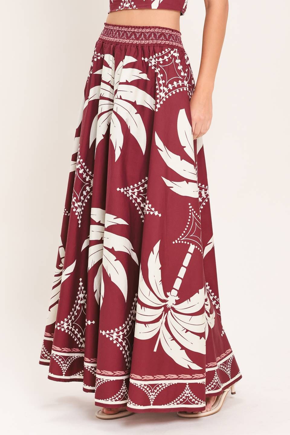 Palm Wine Maxi Julie Skirt Set — Burgundy Tropical Print