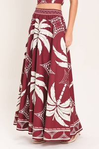 Palm Wine Maxi Julie Skirt Set — Burgundy Tropical Print
