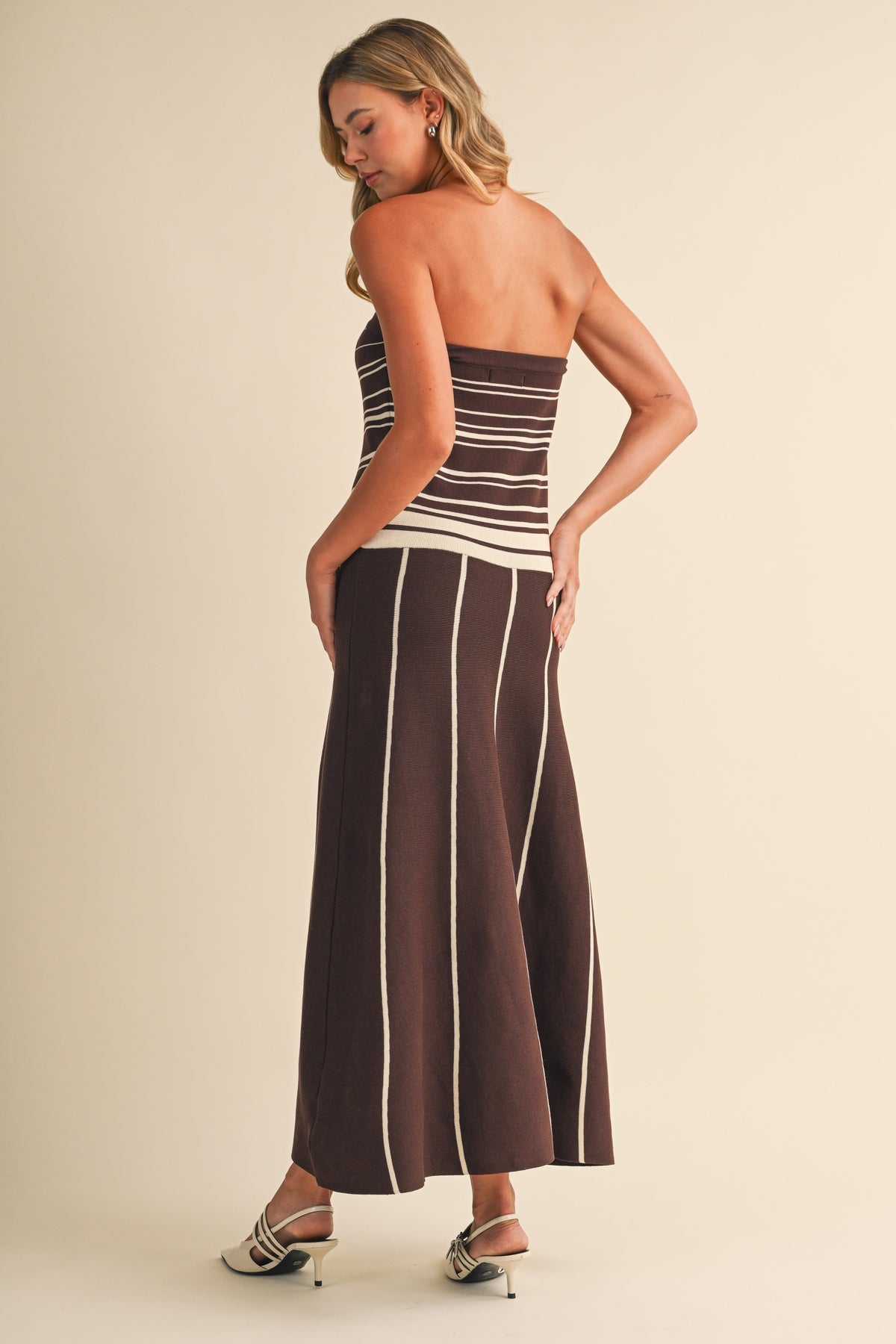 ANA Drop Waist Striped Sweater Maxi Dress