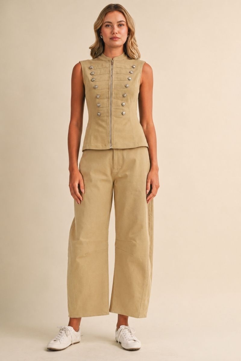 Stretch Twill Zip-Front Napoleon Vest & Barrel Pants Set
