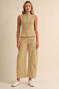 Stretch Twill Zip-Front Napoleon Vest & Barrel Pants Set