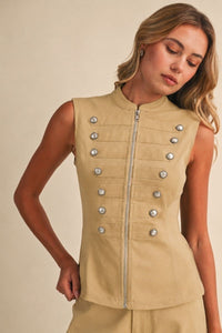 Stretch Twill Zip-Front Napoleon Vest & Barrel Pants Set