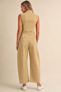 Stretch Twill Zip-Front Napoleon Vest & Barrel Pants Set