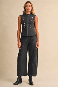 Stretch Twill Zip-Front Napoleon Vest & Barrel Pants Set