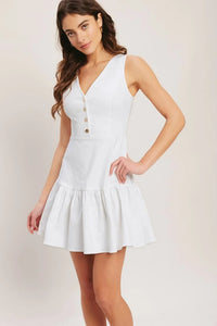 White denim Ruffle Mini Dress