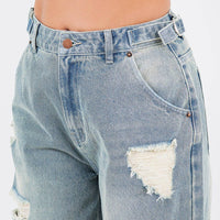 WAIST TRIM DISTRESSED WIDE LEG JORTS-RSS21142