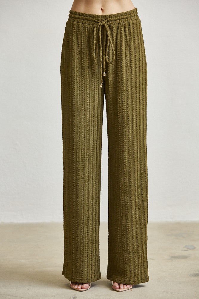 Cowl Neck Asymmetric Hem Pant Set — Olive Green
