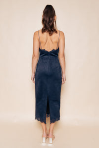 Lace Trim Suede Bodycon Midi Dress