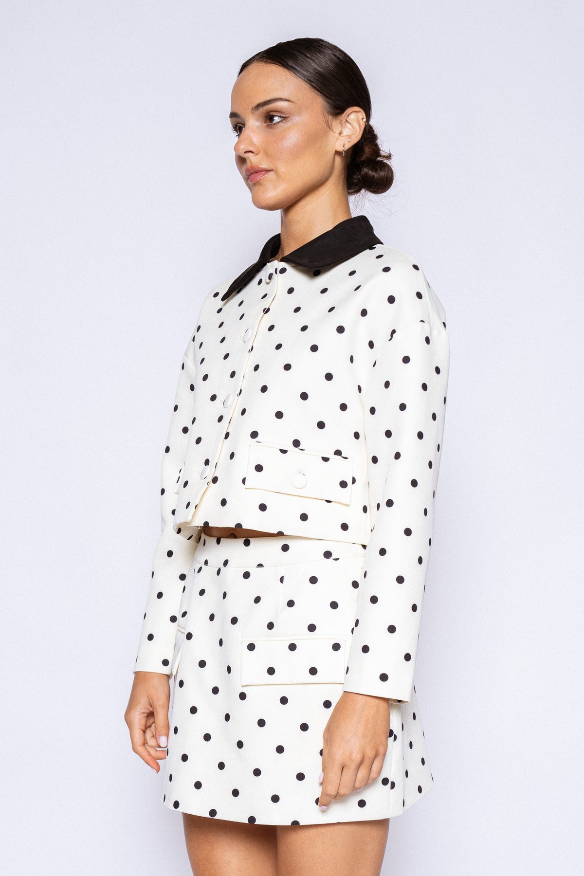 Lala Poka Polka Dot Crop Jacket & Mini Skirt Set