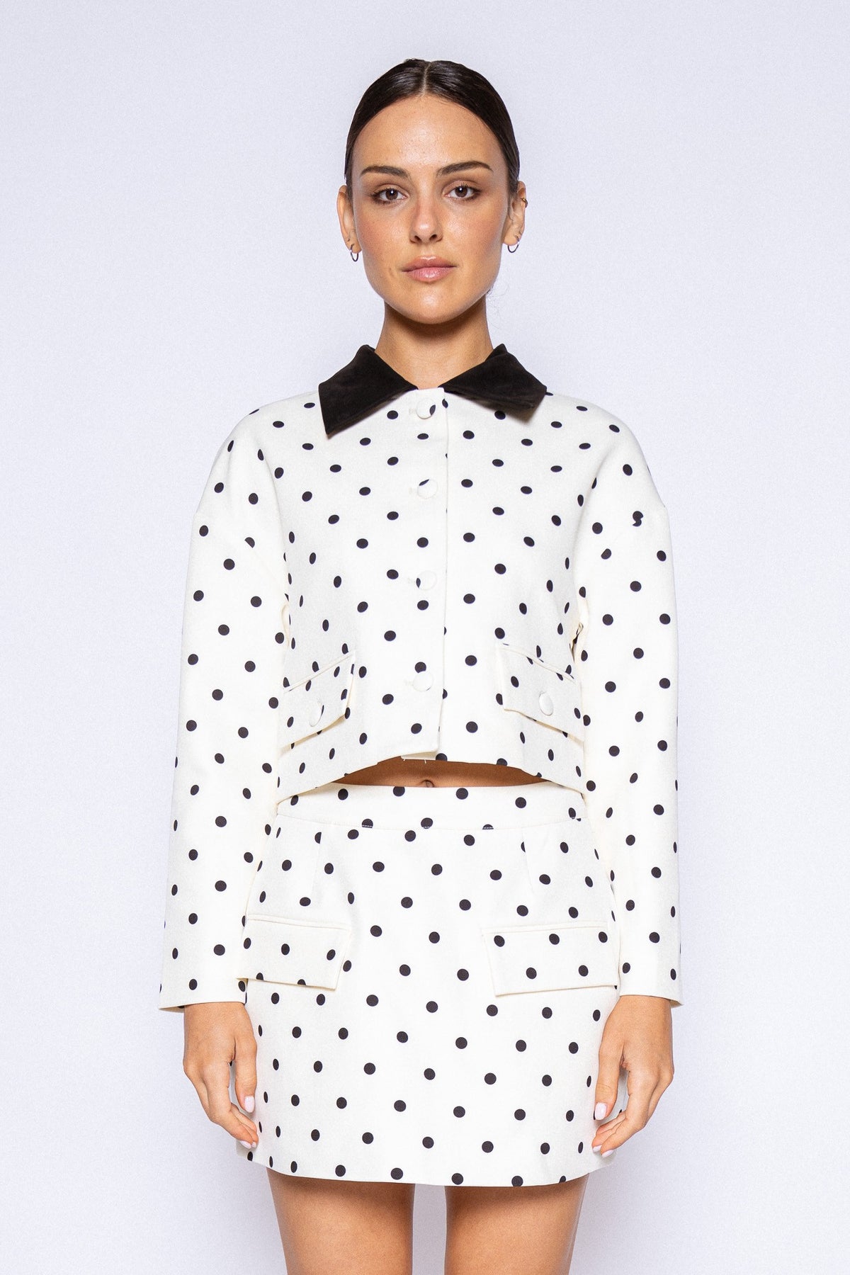Lala Poka Polka Dot Crop Jacket & Mini Skirt Set