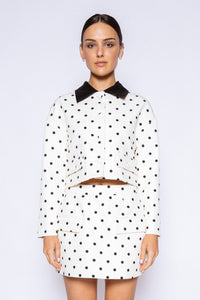 Lala Poka Polka Dot Crop Jacket & Mini Skirt Set