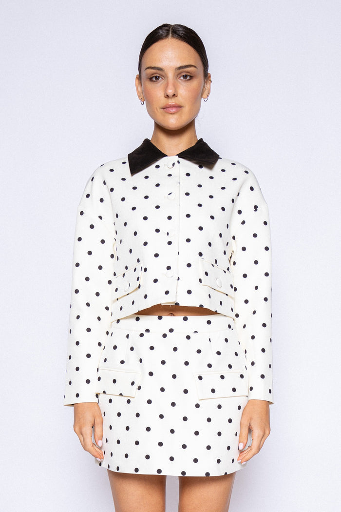 Lala Poka Polka Dot Crop Jacket & Mini Skirt Set