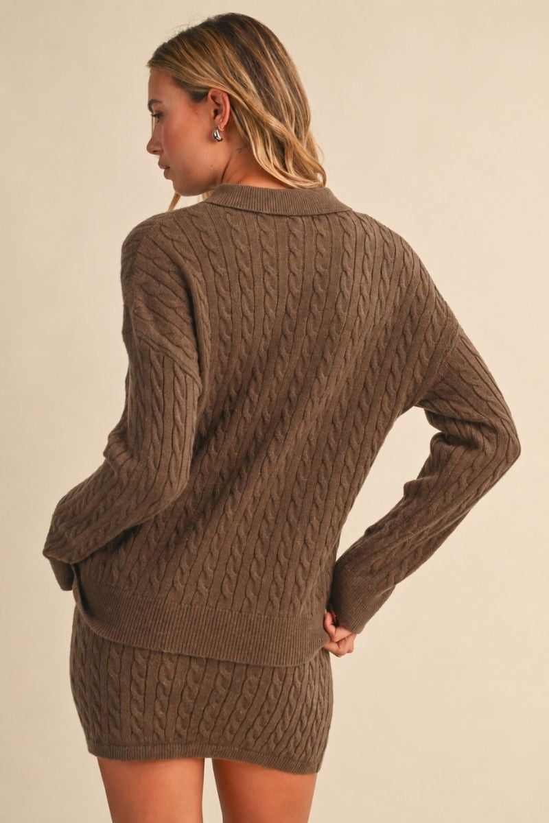 Cable Knit Collared Sweater & Mini Skirt Set