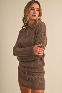 Cable Knit Collared Sweater & Mini Skirt Set