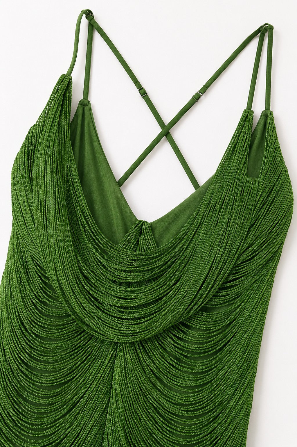 Taseel Ella Tassel Fringe Midi Dress — Olive Green