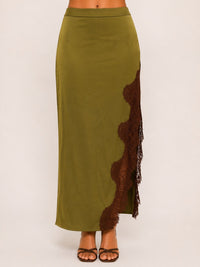 Olive green satin lace rinny maxi tank set