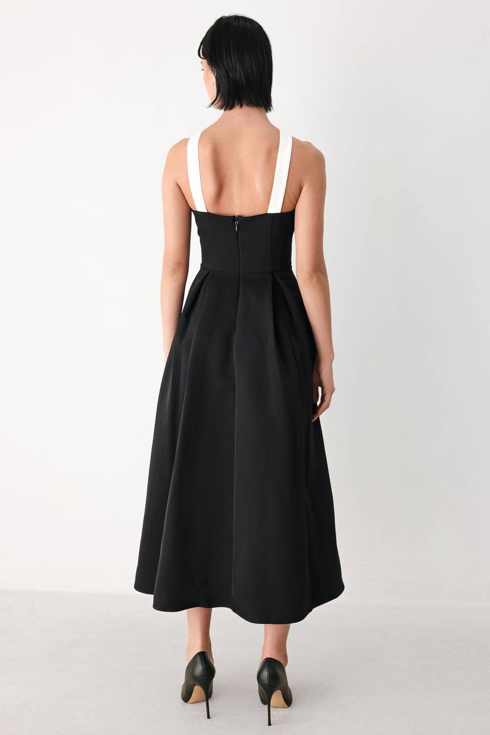 Ana Black & White Bow Midi Dress with Pockets