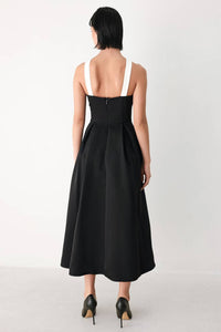 Ana Black & White Bow Midi Dress with Pockets