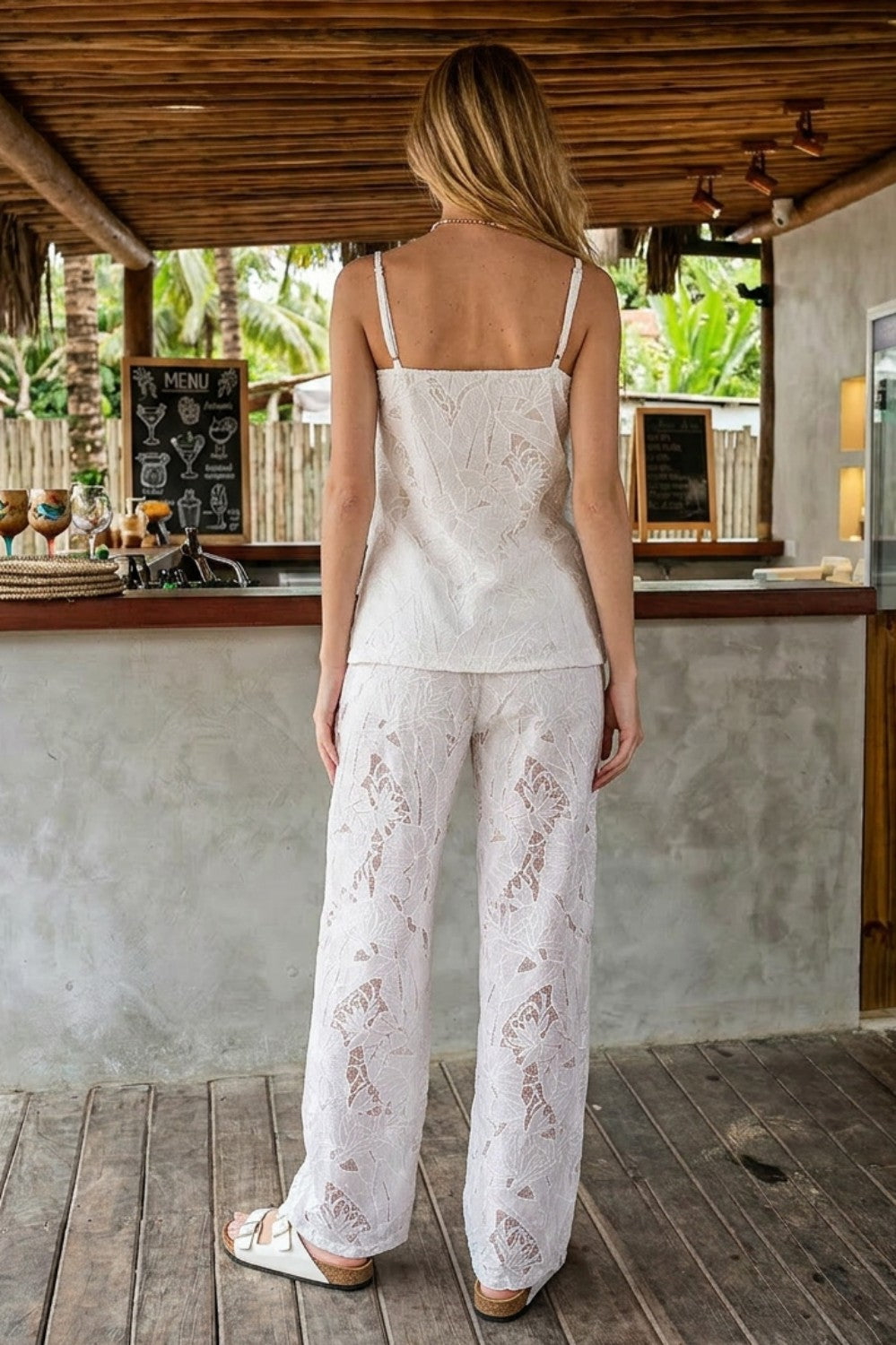 Lace Breeze Relaxed Top & Wide Leg Pants Set — White