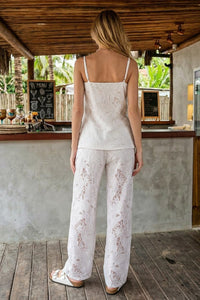 Lace Breeze Relaxed Top & Wide Leg Pants Set — White