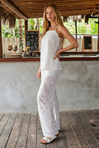 Lace Breeze Relaxed Top & Wide Leg Pants Set — White