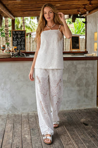 Lace Breeze Relaxed Top & Wide Leg Pants Set — White