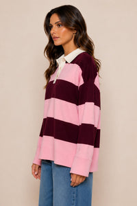 Long Sleeve Stripe Polo Sweater