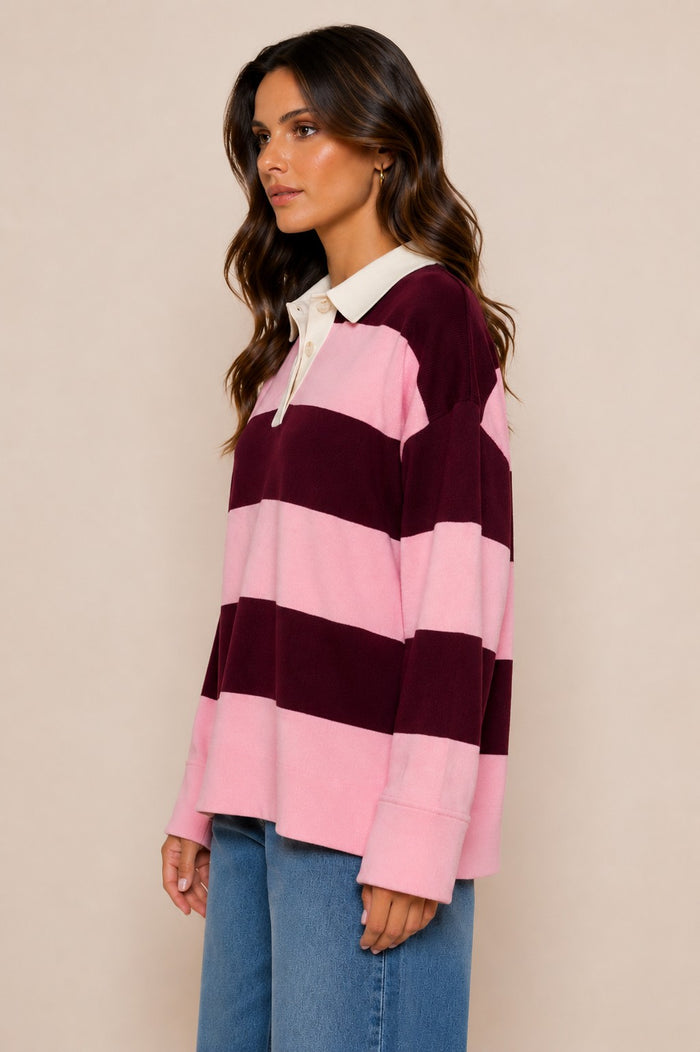 Long Sleeve Stripe Polo Sweater