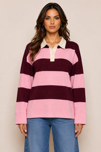 Long Sleeve Stripe Polo Sweater
