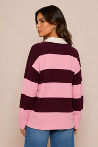 Long Sleeve Stripe Polo Sweater