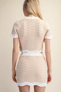 Wave Stripe Knit Crop Top & Mini Skirt Set — Cream