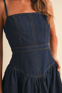 Denim Sleeveless Low Waist Flare Maxi Dress