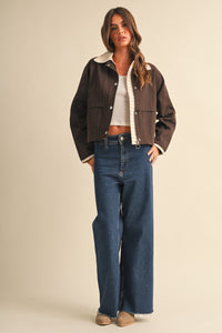 Cropped Workwear Jacket with Gingham Contrast Collar