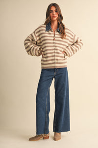 Cindy Denim Collar Knit Stripe Jacket