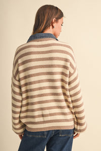 Cindy Denim Collar Knit Stripe Jacket