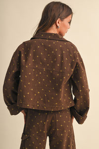 Ditsy Floral Print Cropped Jacket With Wide Sleeves