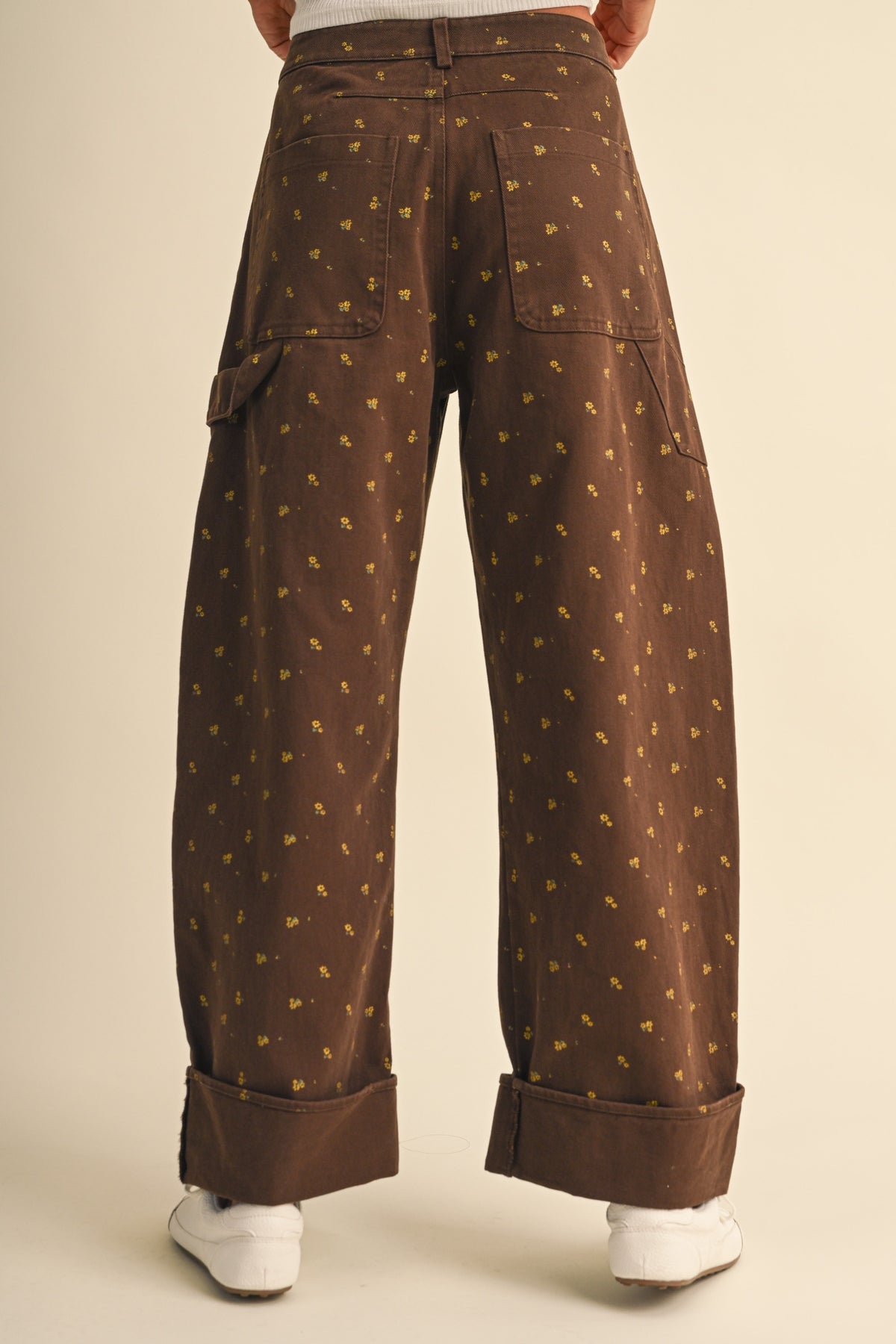 Ditsy Floral Print Folded Bottom Wide Leg Pants
