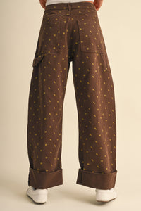 Ditsy Floral Print Folded Bottom Wide Leg Pants