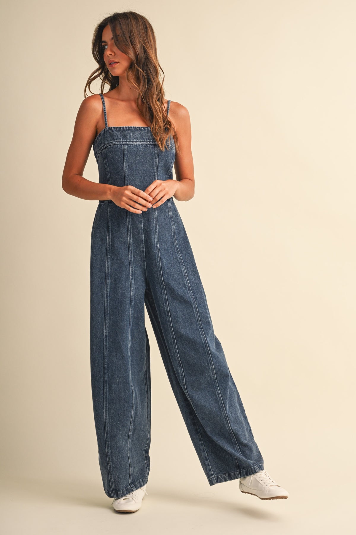 Denim Wide Leg Spaghetti Strap Jumpsuit