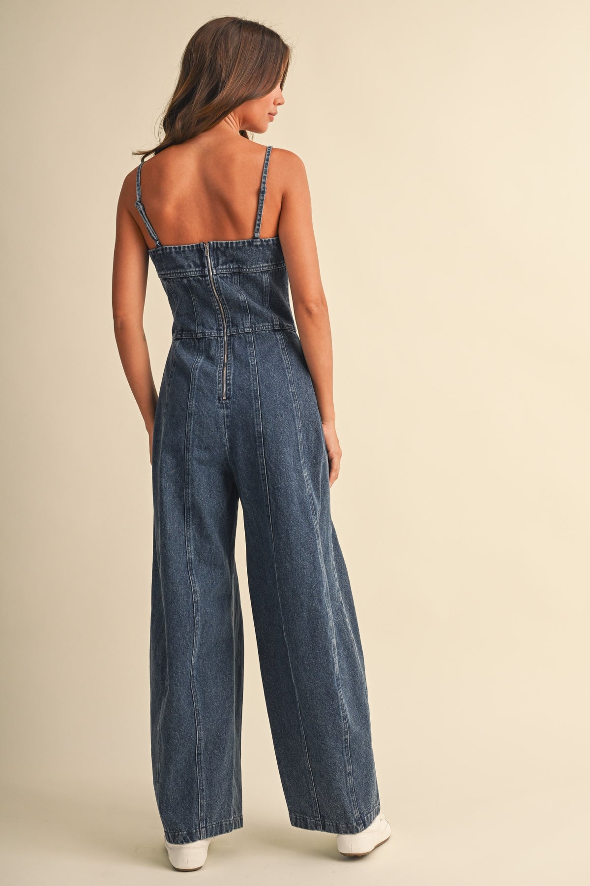 Denim Wide Leg Spaghetti Strap Jumpsuit