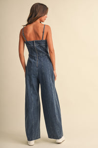 Denim Wide Leg Spaghetti Strap Jumpsuit