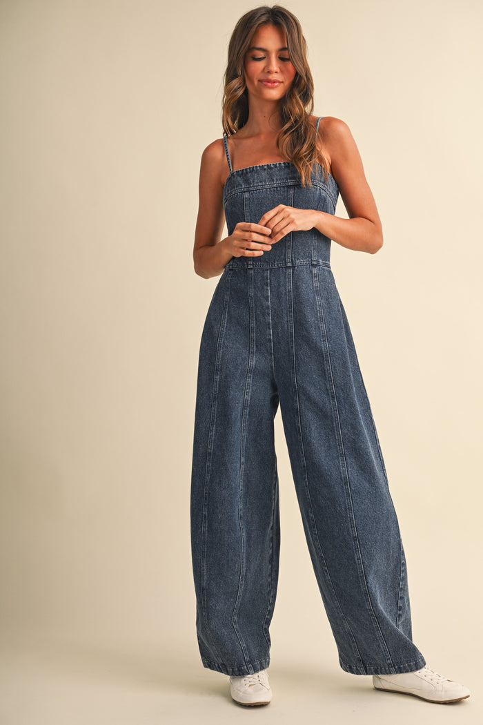Denim Wide Leg Spaghetti Strap Jumpsuit