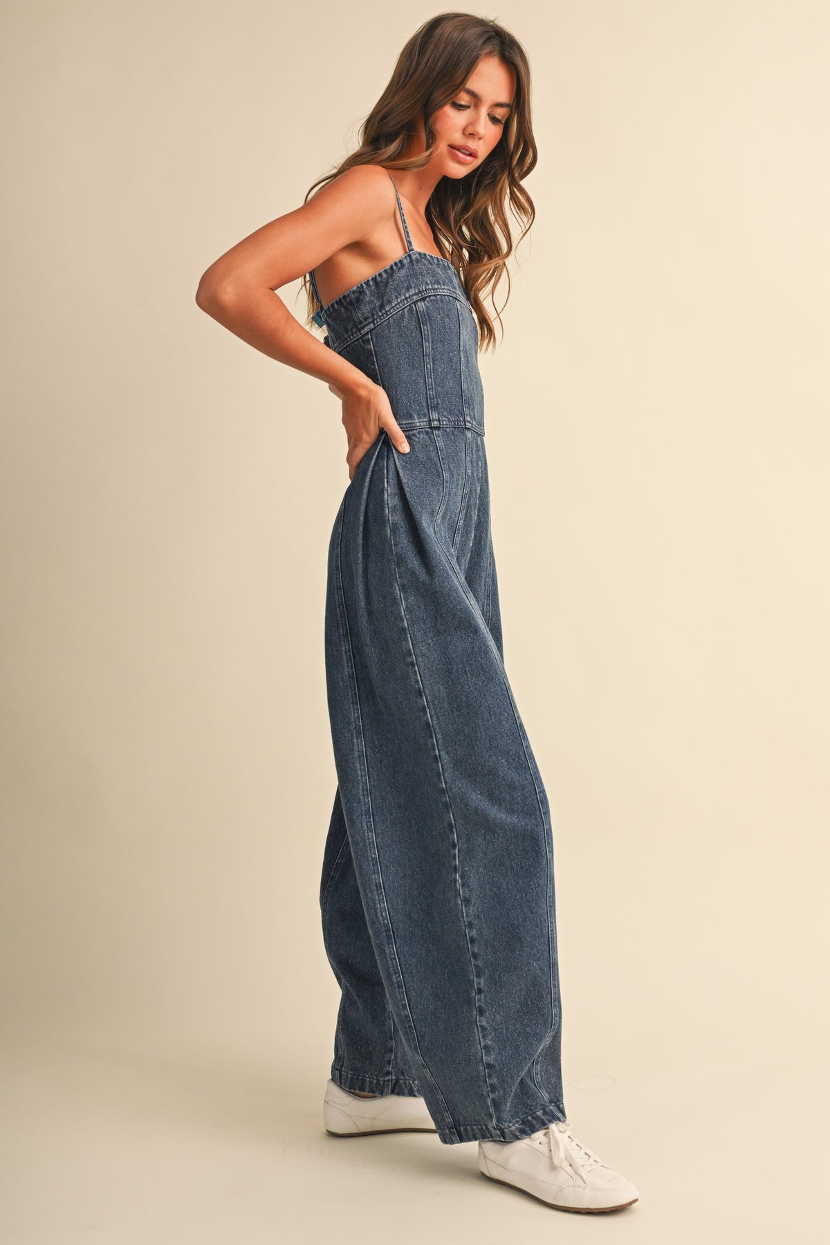 Denim Wide Leg Spaghetti Strap Jumpsuit