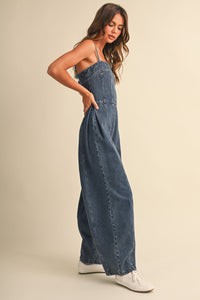 Denim Wide Leg Spaghetti Strap Jumpsuit