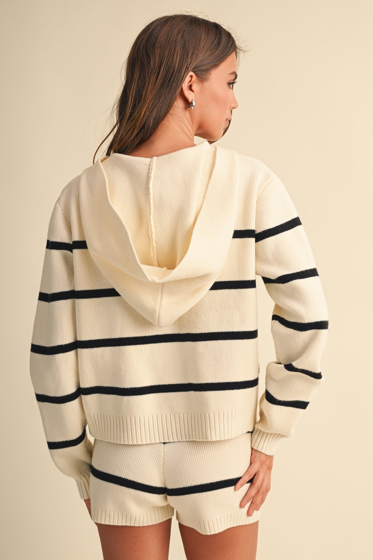 Stripe Knit Zip Jacket & Shorts Set